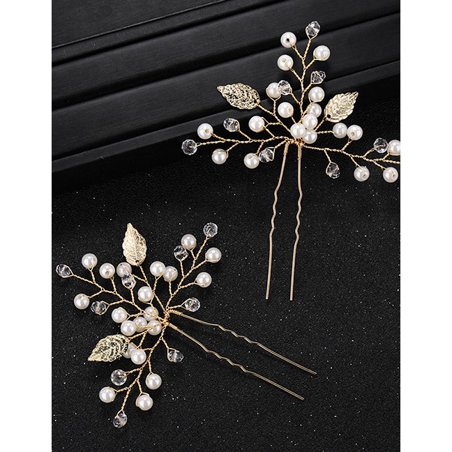 LRC Aksesoris Rambut Fashion Silver Color Pearls&amp;leaf Decorated Bride Hair Accessory E80524