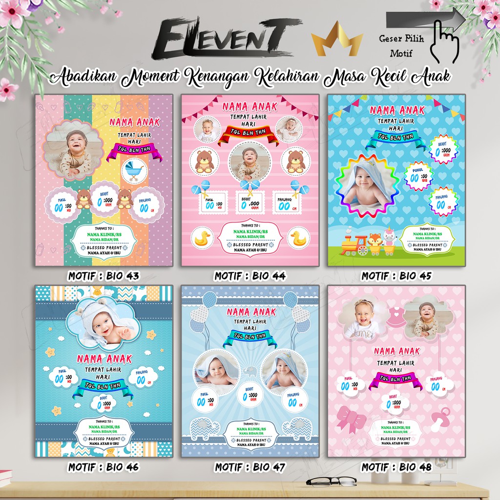 Miliki Softfile Biodata Bayi Data Kelahiran Anak Harga Terjangkau Banyak Pilihan 182 Motif Unik Tinggal Cetak Sendiri dengan data Desain bayi Newborn Baby untuk pajangan walldecor bingkai  pigura popup dllbisa Murah-43-48