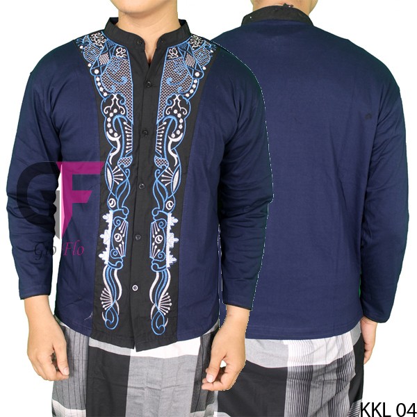 GIOFLO Baju Etnik Muslim Kemeja Koko Lengan Panjang Modern Navy Blue / KKL 04