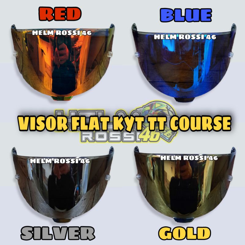 Kaca FLAT KYT TT COURSE - Iridium Blue - Iridium RED -  Silver - Gold + TOP || TEAR OFF POST BENING