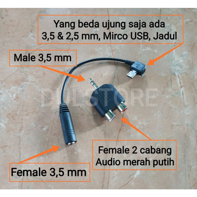 Jack Audio RCA Y 3,5mm + kabel input 3,5 & 2,5 mm/ Micro USB/Jadul Multi Fungsi