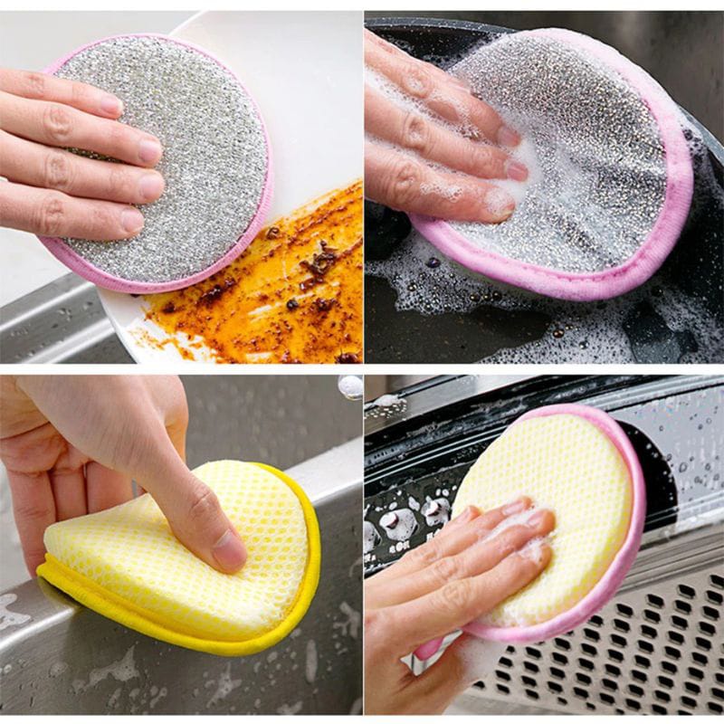 (HK_88)Spons Cuci Piring 2 sisi Serbaguna Double Sides Cleaning Sponge / Spons Cuci Piring Termurah Double Sides Serbaguna Bulat Bundar