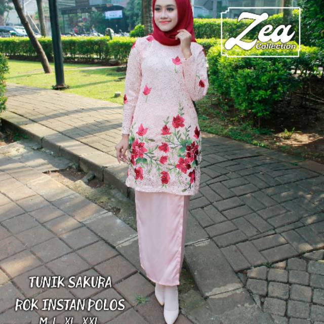 Set kebaya tunik bordir rok polos terbaru