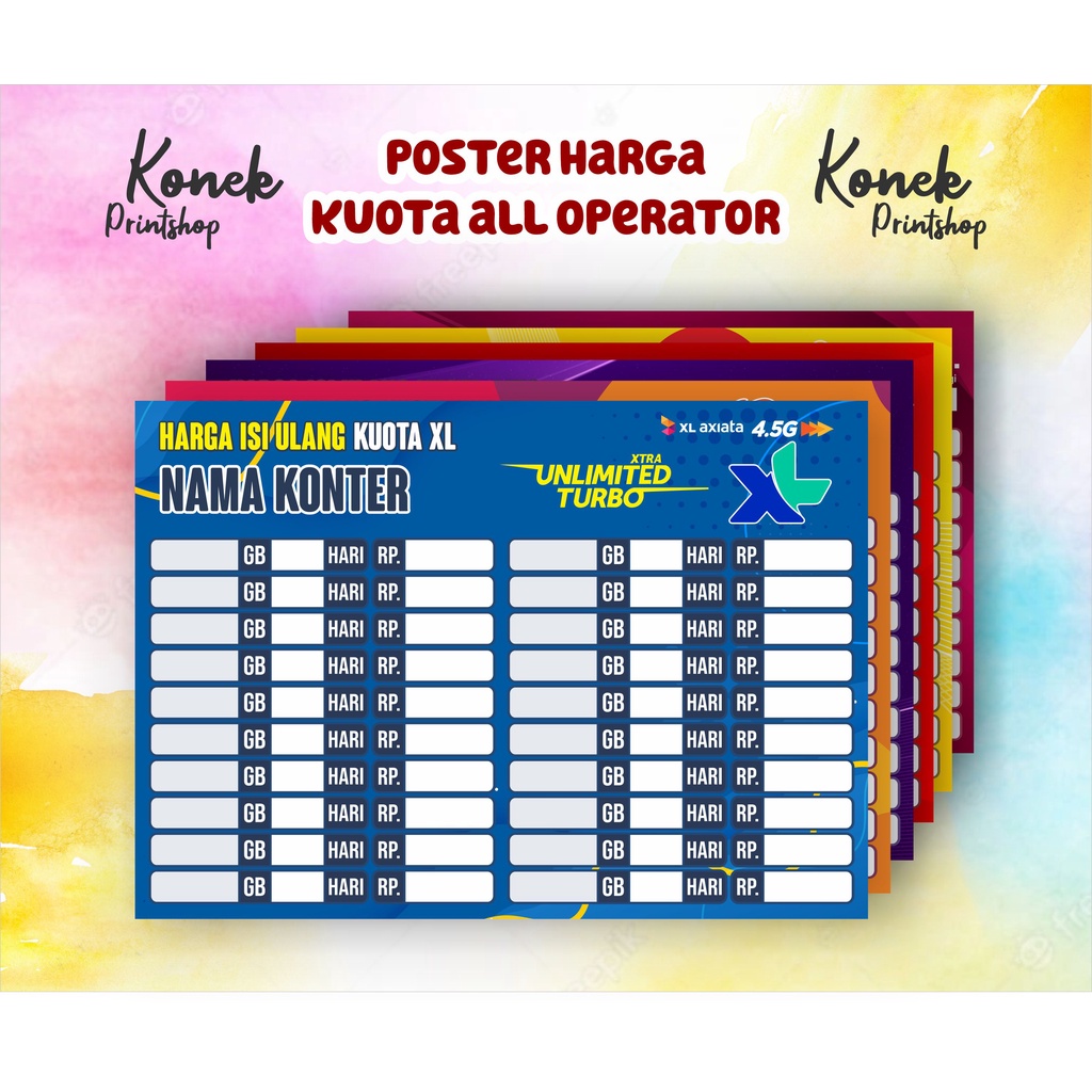 Jual Poster Konter Daftar Harga Kuota dan Paket Data (Edisi Landscape