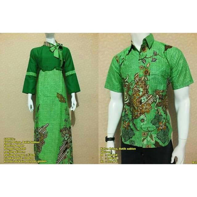 Gamis Batik Sarimbit Model Longdress Dan Hem Pria Lengan Pendek Warna Hijau Shopee Indonesia