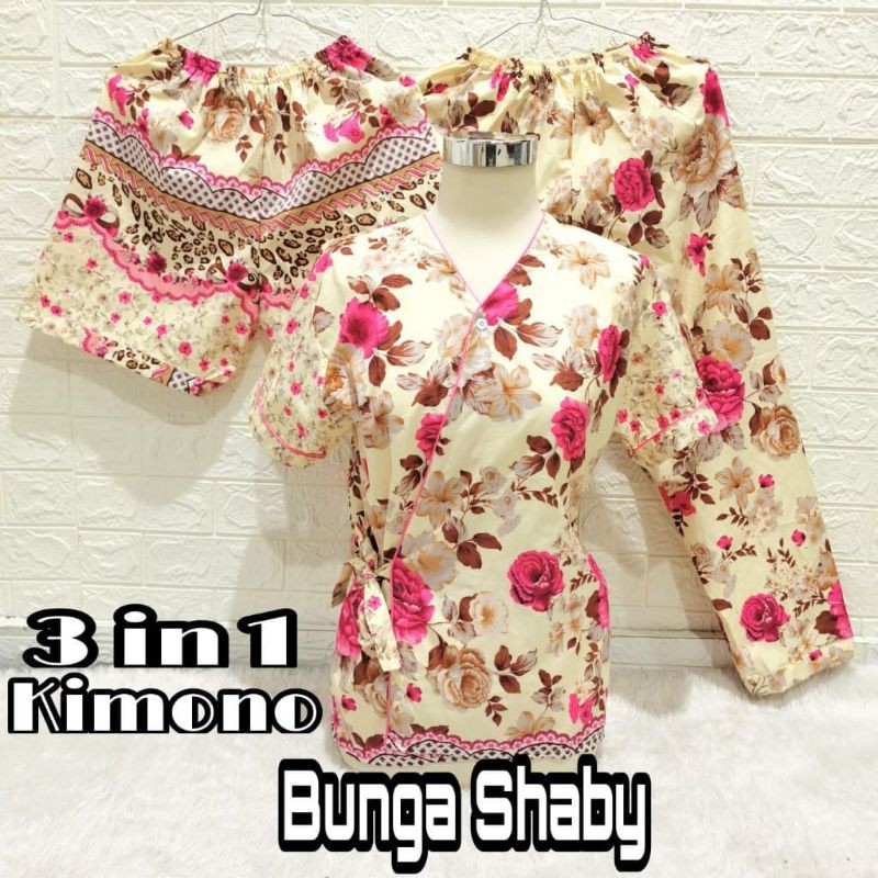 3in1 Piyama Wanita / Baju Tidur Wanita / Pajamas Cewek / Katun Jepang / Kimono Bunga