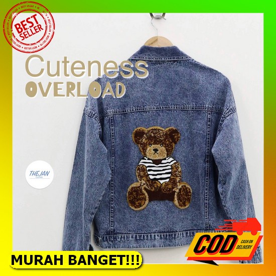 Jaket Crop Jeans Oversize - Elsie Crop Jacket Jeans Model Saku Layang (Original) Oversize Brown Bear