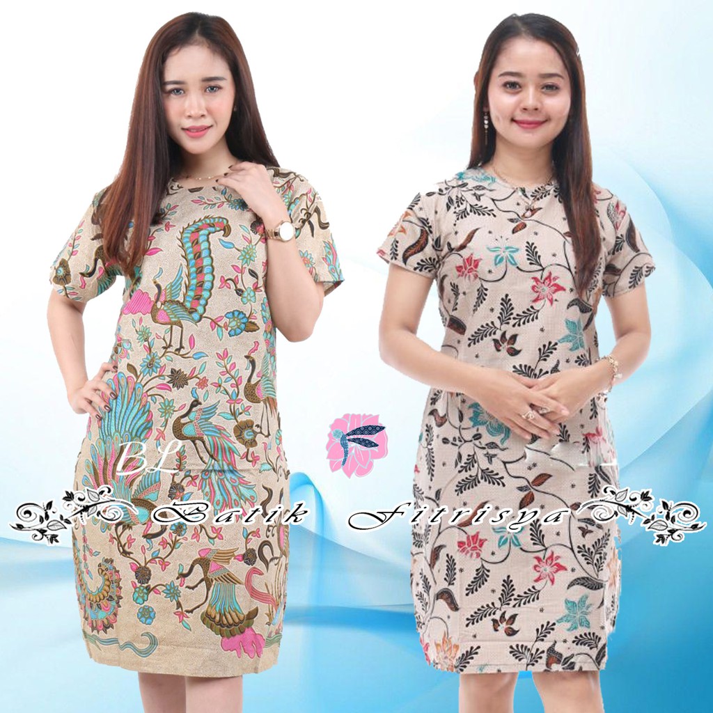 Batik Dress - JUMBO XXXXL / 4L LENGAN PENDEK MOTIF BURUNG PUTIH MODEL BARU MURAH