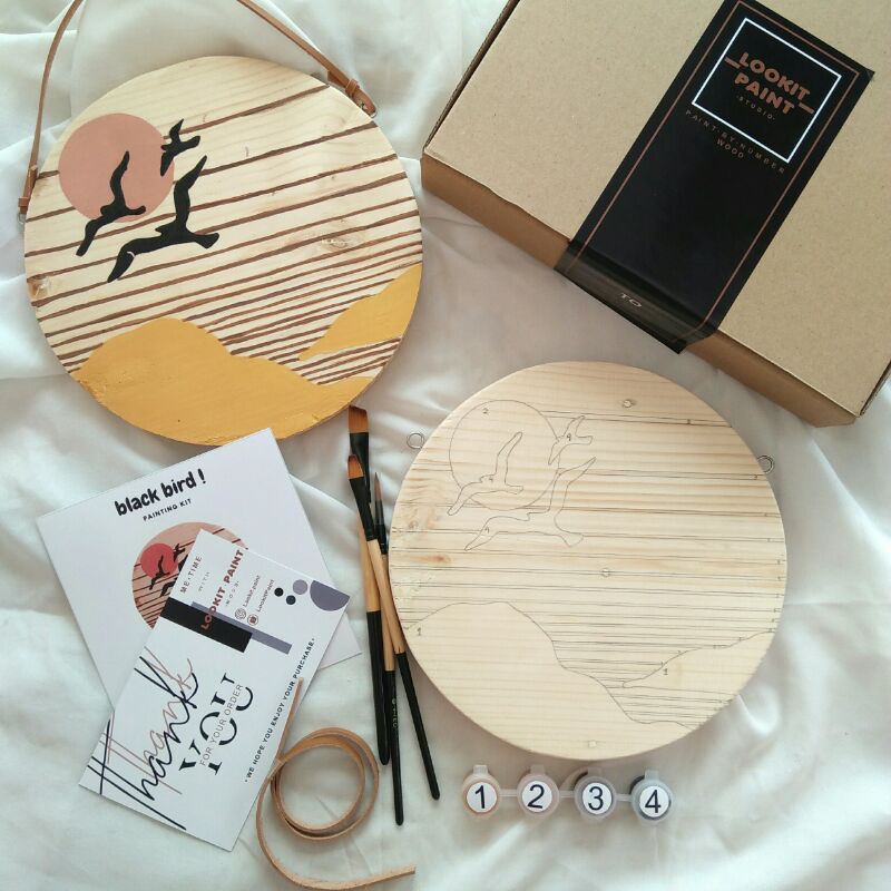 PAINTING KIT black bird wood/DIY wall art decor