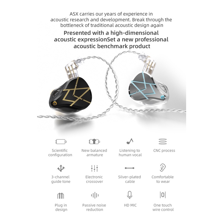 Kz Asx 20ba Earphone In Ear Hifi Bass Bahan Metal Dengan Fitur Noise Canceling Untuk Dj