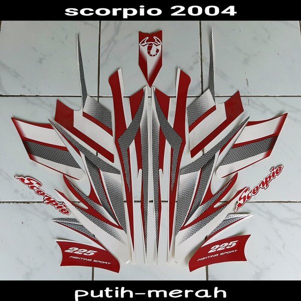 Stiker motor scorpio 2004 putih-merah
