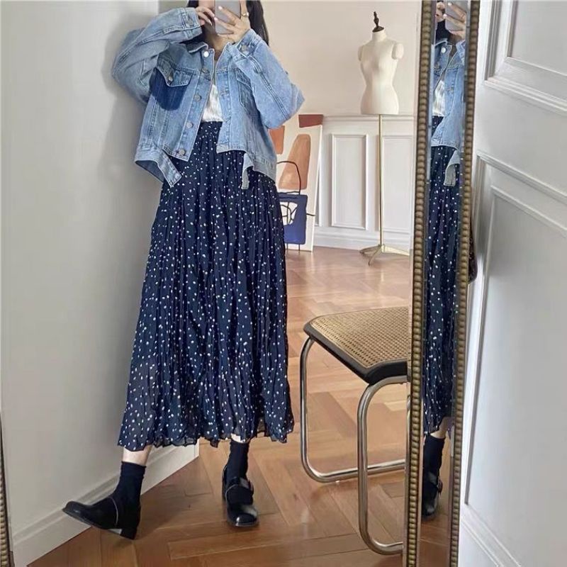 Rok Plisket Korea Polkadot Kecil / Rok Korea Bahan Hyget Premium fit to XL