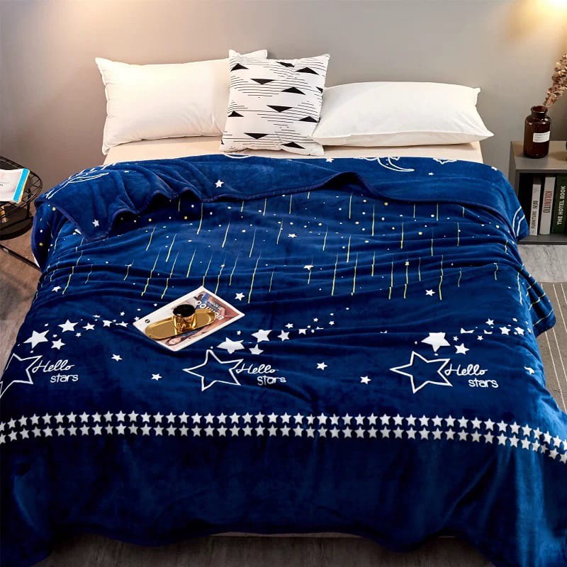 Selimut Bulu Halus Dewasa 150x200 Termurah Terlaris Motif Aesthetic New Arrival-Bintang Navy