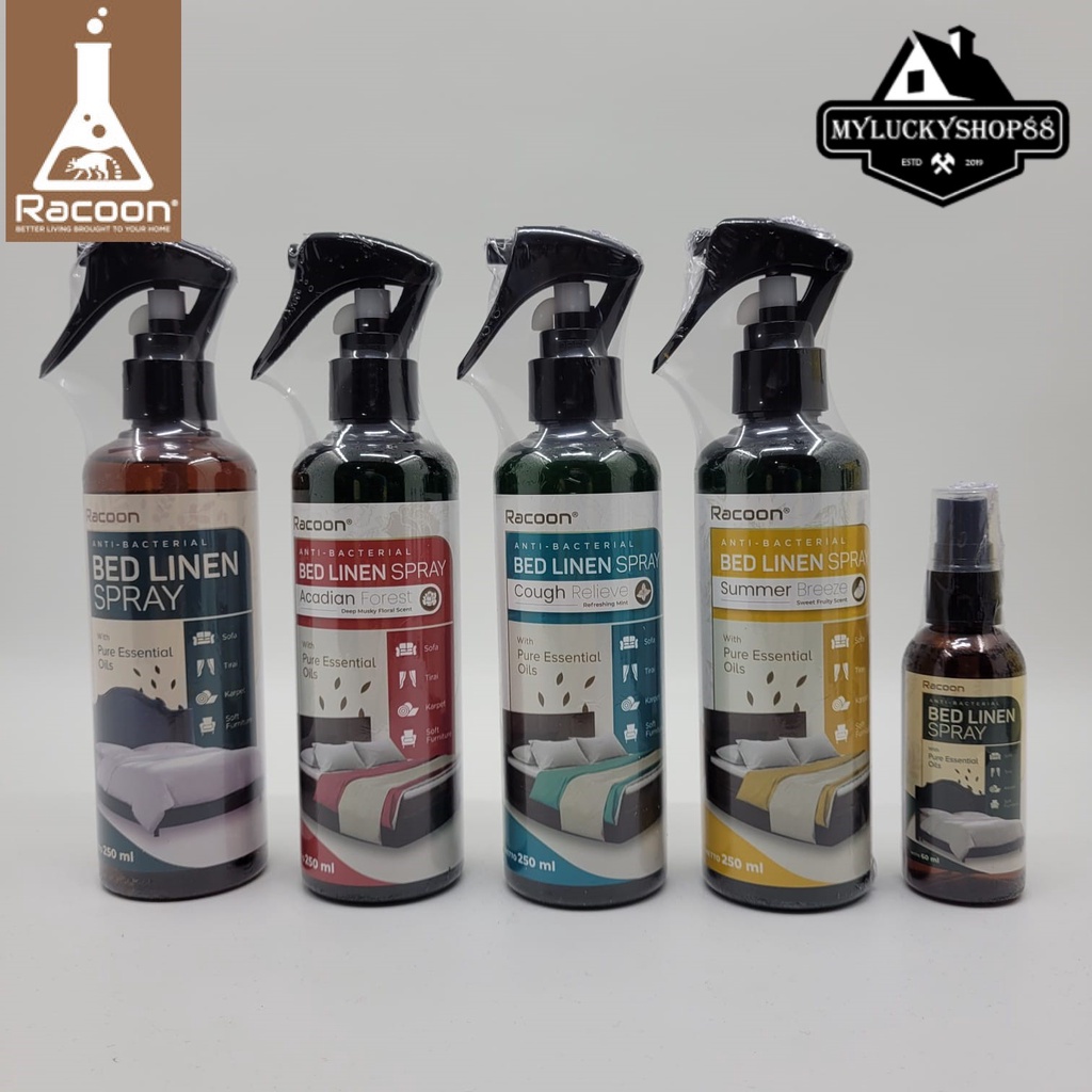 Racoon Bed Linen Spray 250ml Anti Bakteri Virus Tungau Essential Oil 250 ml