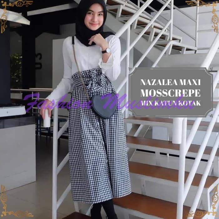 Baju wanita shabi chic / Gamis putih murah / dress Lucu : Nazalea maxi
