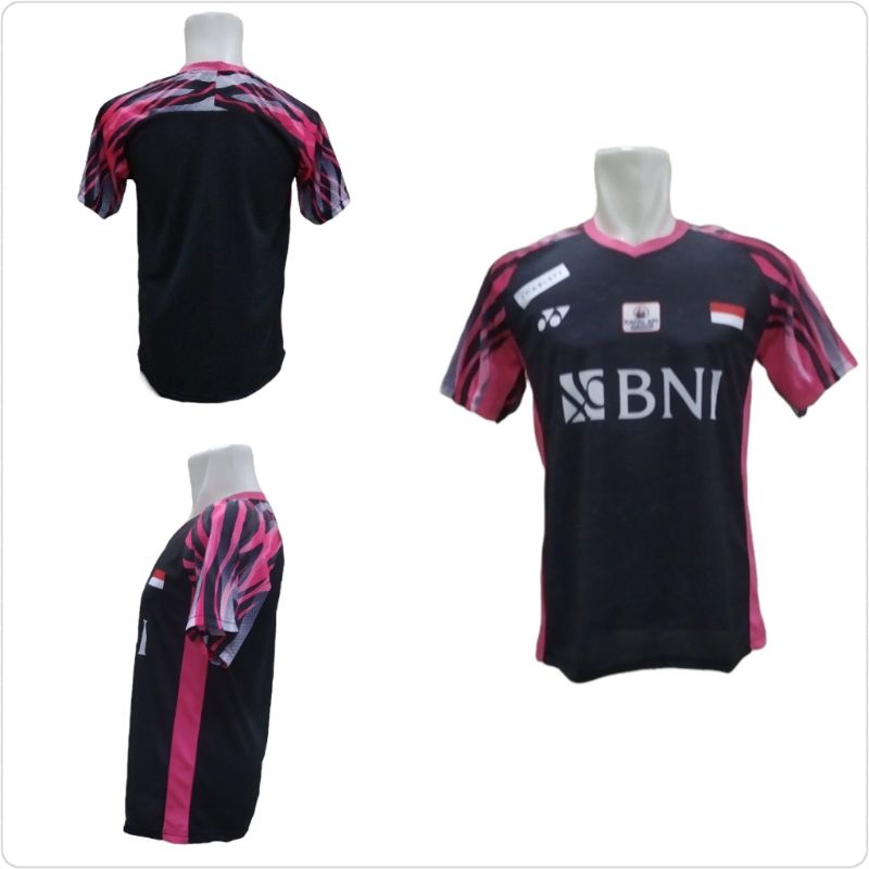 Kaos Bulutangkis Indonesia Malaysia Open Fajar Rian / Jersey Badminton / Atasan Kaos Seragam Baju Badminton Bulutangkis Shuttlecock Kok Raket Mania Fajri Indonesia Korea Selatan India An Se Young Kim Kong Lee-Y172.Sponsor Black