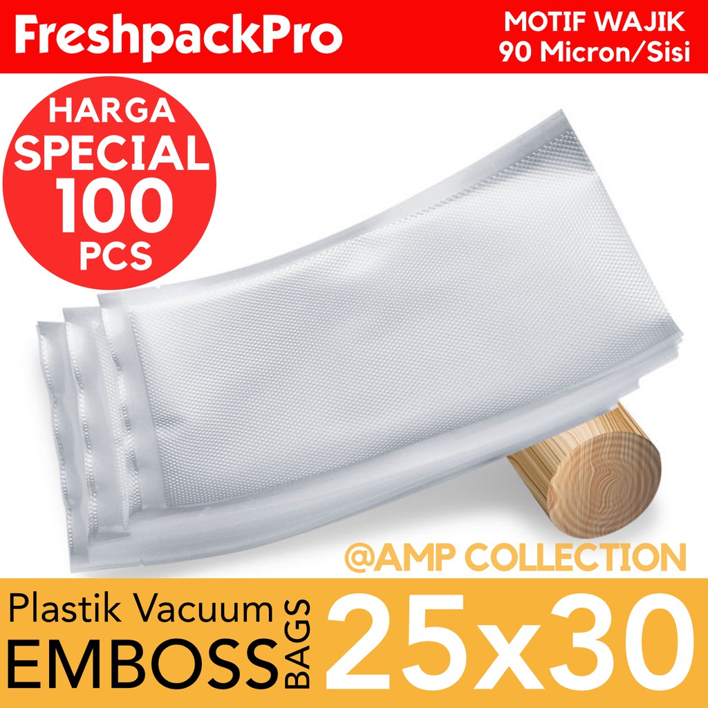 FreshpackPro 25CM X 30CM Plastik Vacum / Vacuum Sealer Packing Bag Embos / Embossed Food Grade 100Pcs