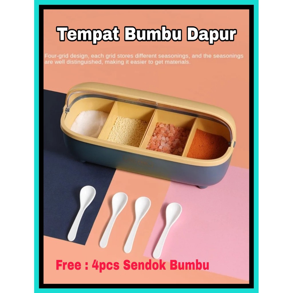 NA - TEMPAT BUMBU DAPUR 4 SLOT + TUTUP PLASTIK RAK BUMBU 343