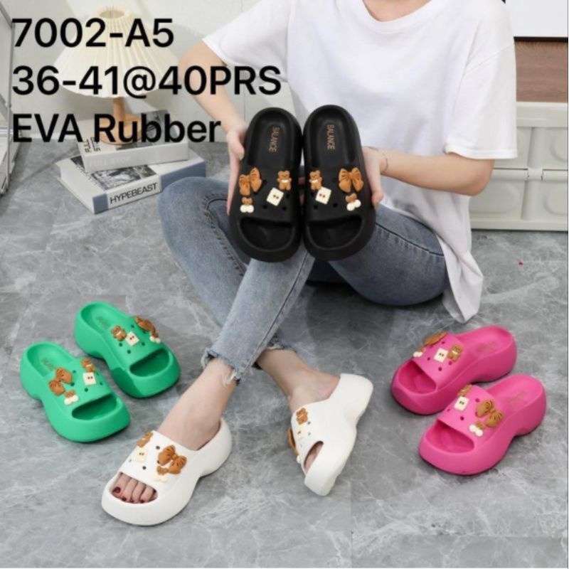 READY SANDAL SELOP WEDGES CLOG SHOES JELLY WANITA KAK FUJI JIBBITZ PIN TEDDY BEAR 7002