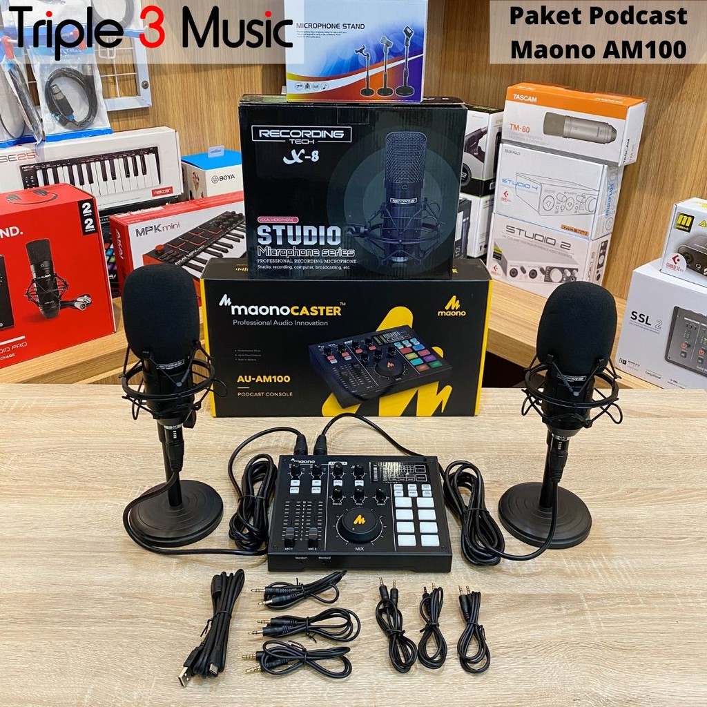 Maono AU AM100 Maonocaster paket Podcast 2 orang with recording tech