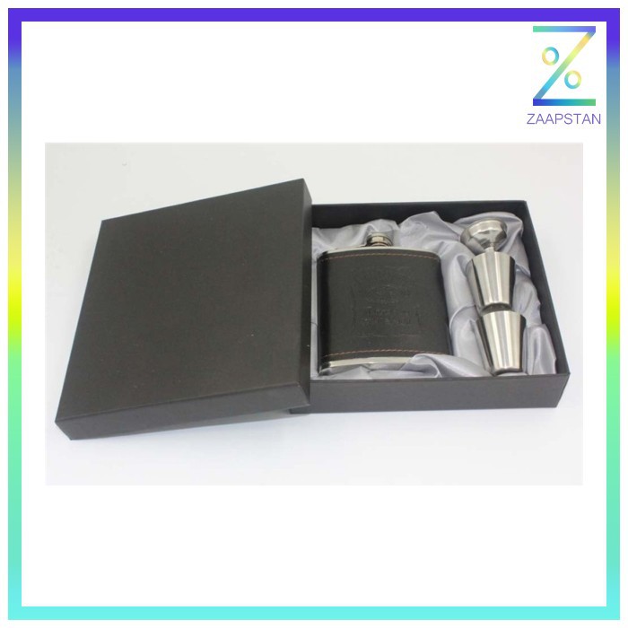 Botol Bir Hip Flask Stainless Steel Leather dengan Shot Glass 7Oz - Bl