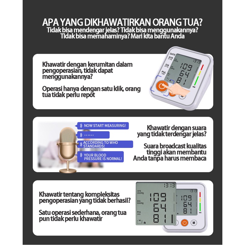 BLUE SKY Siaran suara Tensimeter Digital Alat Cek Pengukur Tekanan Tensi Darah Digital Tensimeter Sphygmomanometer bersertifikat FDA