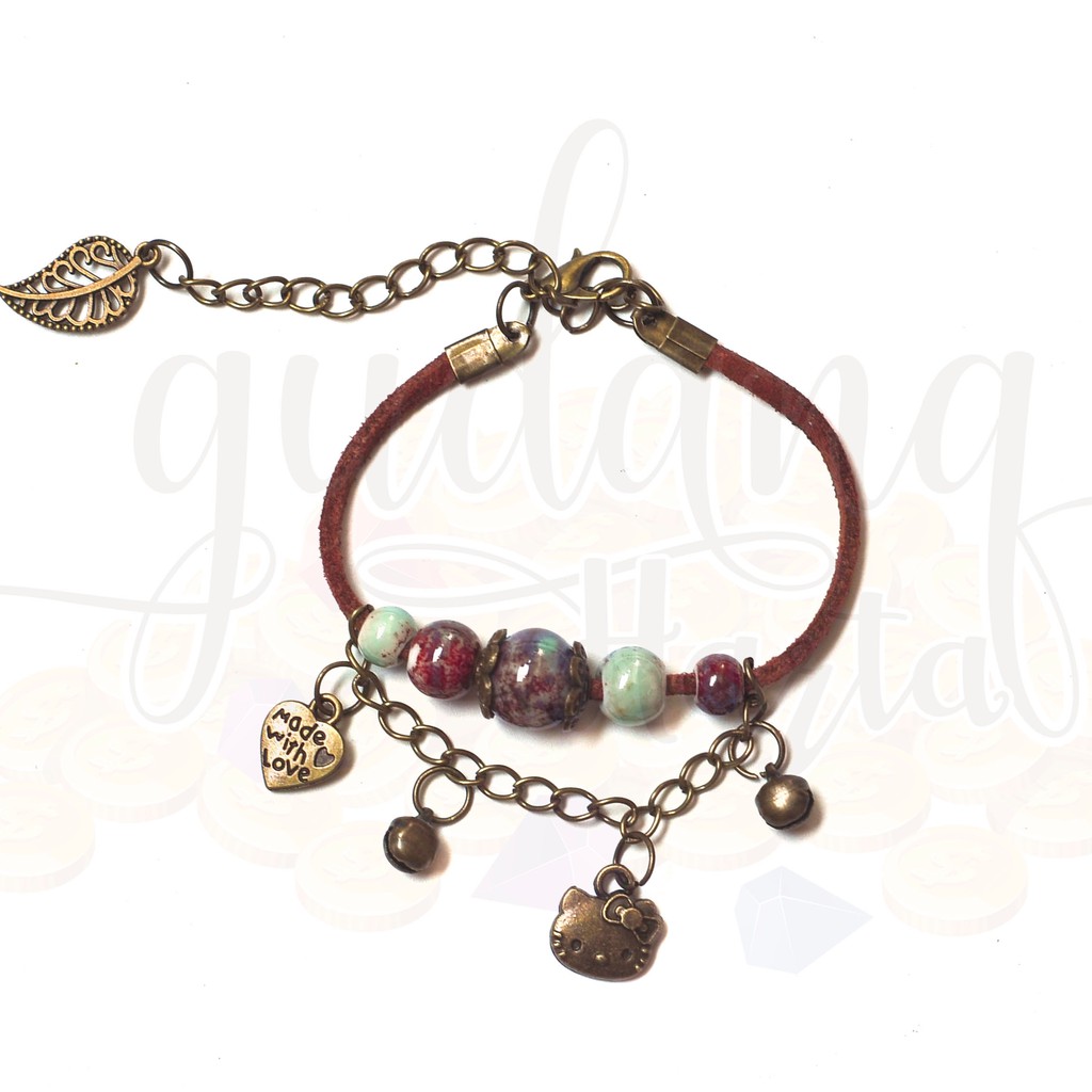 Gelang Vintage Karakter Kucing Jepang Cat with Stones GH 205156