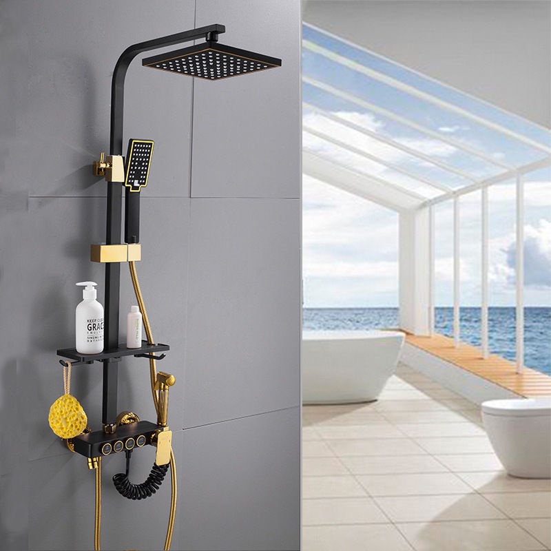 Shower Tembaga Shower Kepala Set Retro Hitam Mengangkat Tekanan Shower Eropa Multi-Fungsional Superc