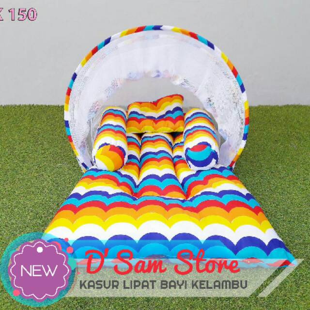 150 | Jual Kasur Bayi Lipat Kelambu Set Bantal Guling Karakter Rainbow Cantik Toko Kado Lahiran Anak