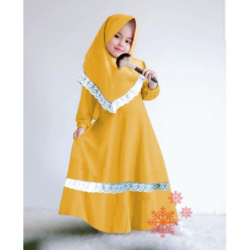 Gamis Anak Plus Jilbab/Usia 4-5th Dan 4 -5 Th 100% Meilan Hijab Motif Kotak/Bunga/Polos Bahan Jersey