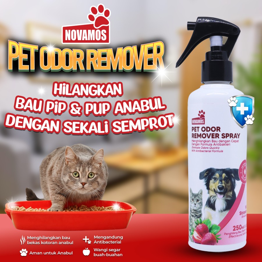 Novamos Penghilang Bau Kotoran Kucing dan Anjing Pet Odor Remover Spray 250 ML