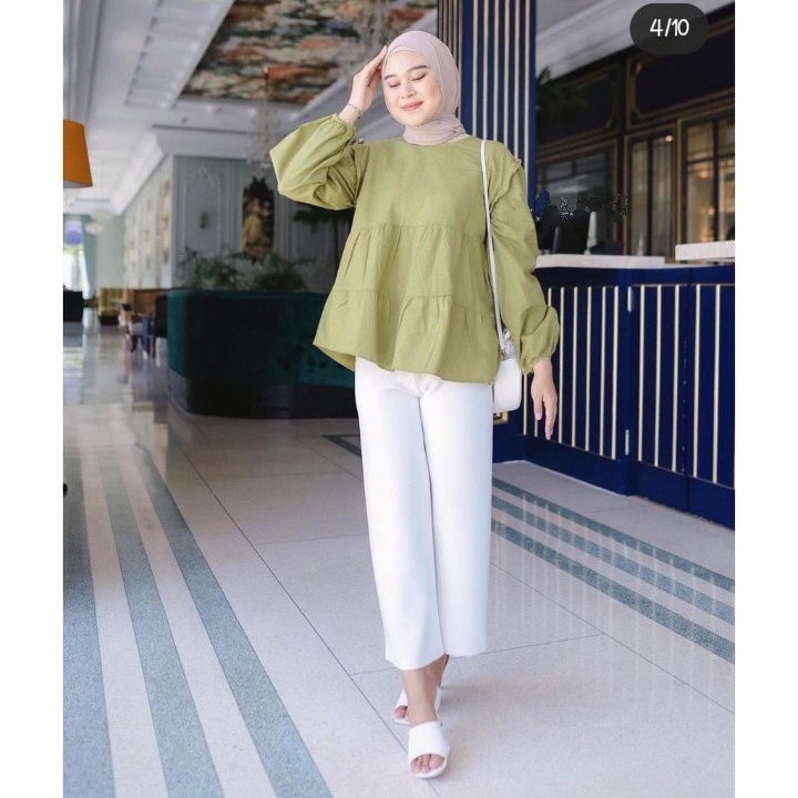 Jevi Blouse Katun Linen Rami Atasan Blouse Wanita