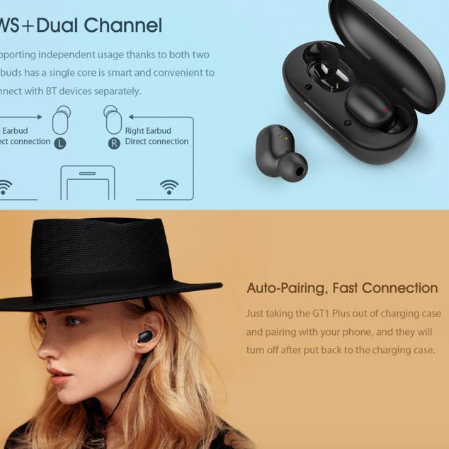 ozd-573  Haylou GT1 Plus TWS Wireless Earphone Bluetooth 5.0 Touch - Hitam