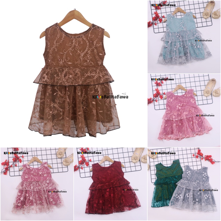 Dress Inara uk Bayi - 4 Tahun / Dres Brukat Anak Perempuan Kondangan Baju Kensi Premium Gaun Pesta