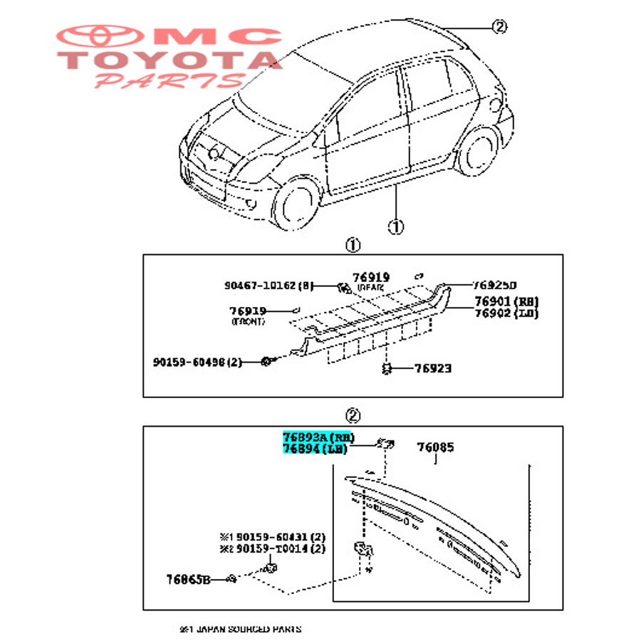 Tutup Cover Baut Spoiler Belakang Kiri Yaris 76894-0D901