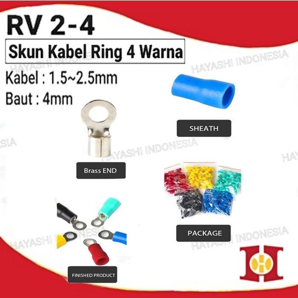 Terminal Skun Kabel Ring O Sekun Cable Lug Isolasi Insulated RV2 2-4 (100 pcs)