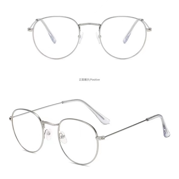 Rowling Impor murah Frame Kacamata Wanita dan Pria Gaya Retro Round Eyeglasses Metal Frame Kacamata Fashion-16-9 Perak