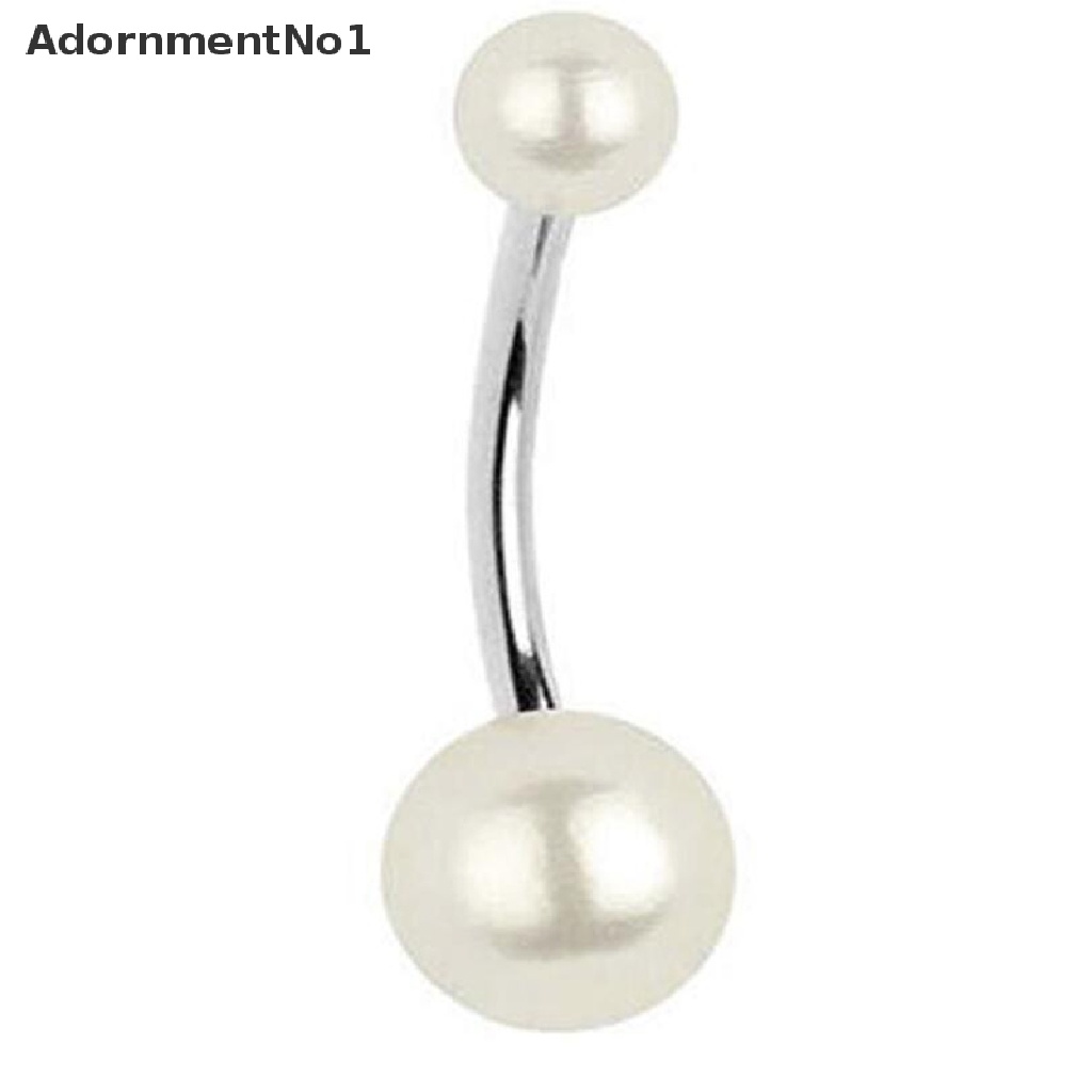 (AdornmentNo1) 4pcs / Set Anting Tindik Pusar 14G Aksen Dua Bola Kristal + Mutiara Untuk Perhiasan Wanita