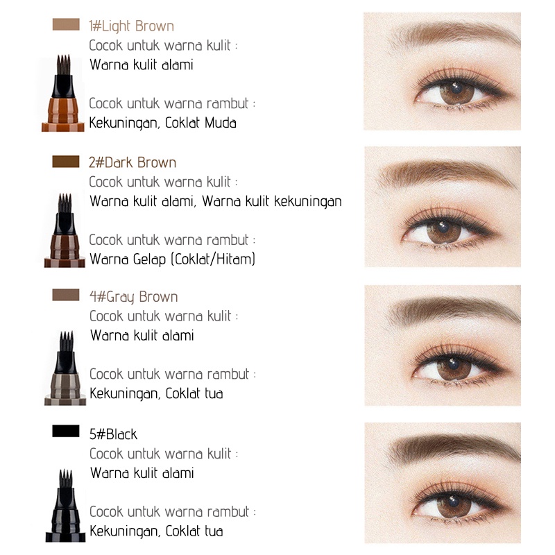 Automatic Pensil Alis Bercabang Empat Eyebrow Pencil Tahan Air PigmenOriginal 4 Warna