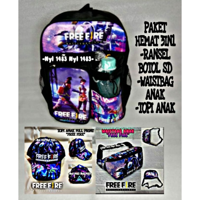 Paket 3in1 tas ransel anak sekolah SD / FREE tas waistbag dan topi anak