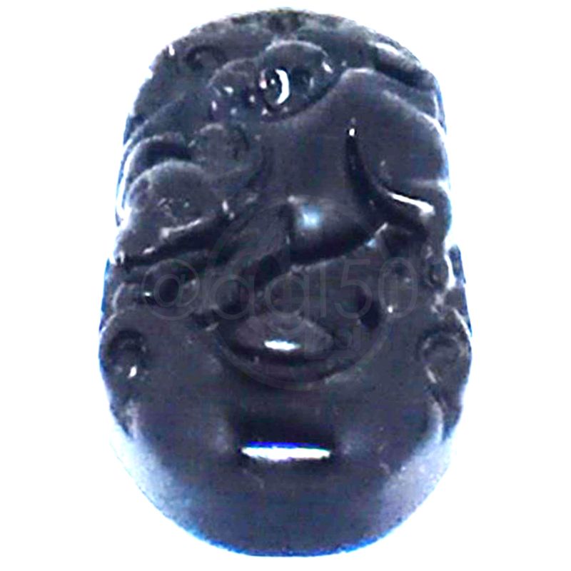Mata Kalung/Liontin Ukiran Shio Kerbau Batu Giok Hitam Alami/Natural Black Jade Asli Alam 11
