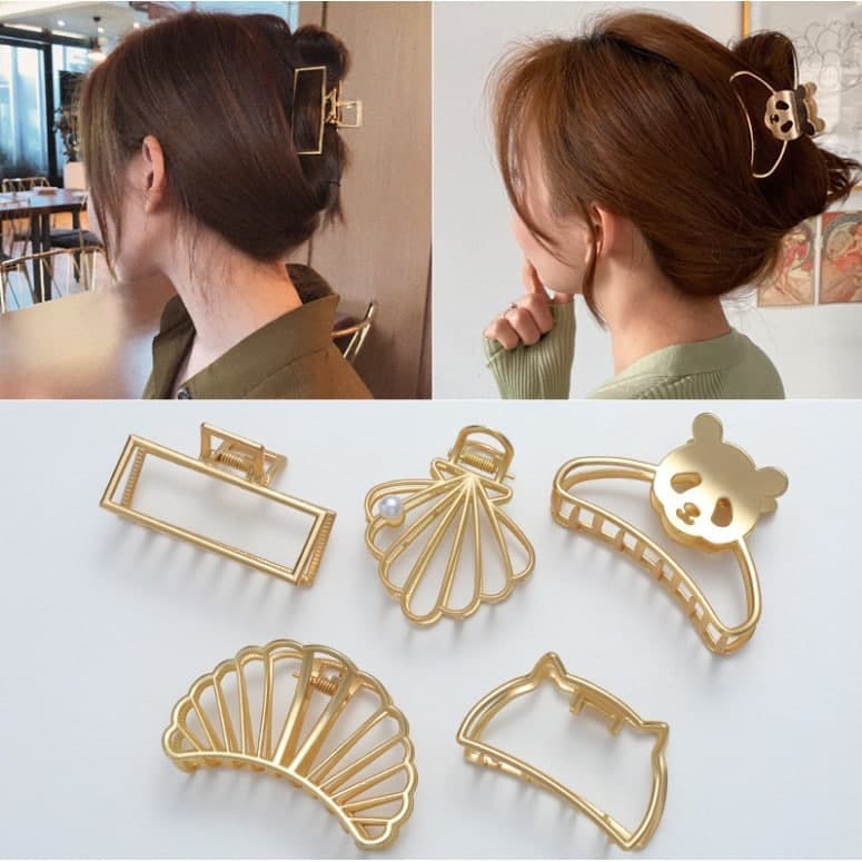 JEPIT RAMBUT GOLD MINIMALIS SIMPLE GAYA RETRO ALA KOREA LUCU AESTHETIC BAHAN ALLOY WARNA WANITA JEDAI JUMBO SR09