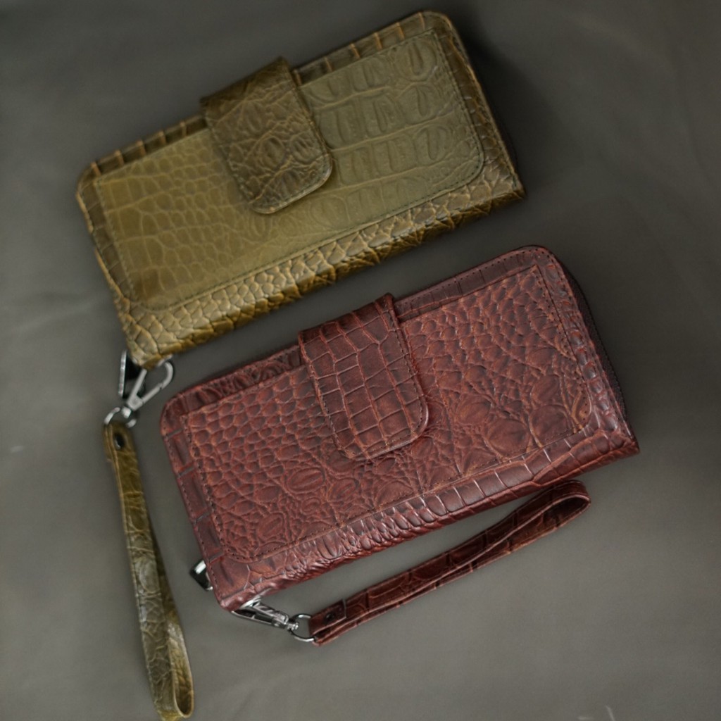 Dompet Wanita Midi Bahan Kulit Sapi Asli Motif Buaya