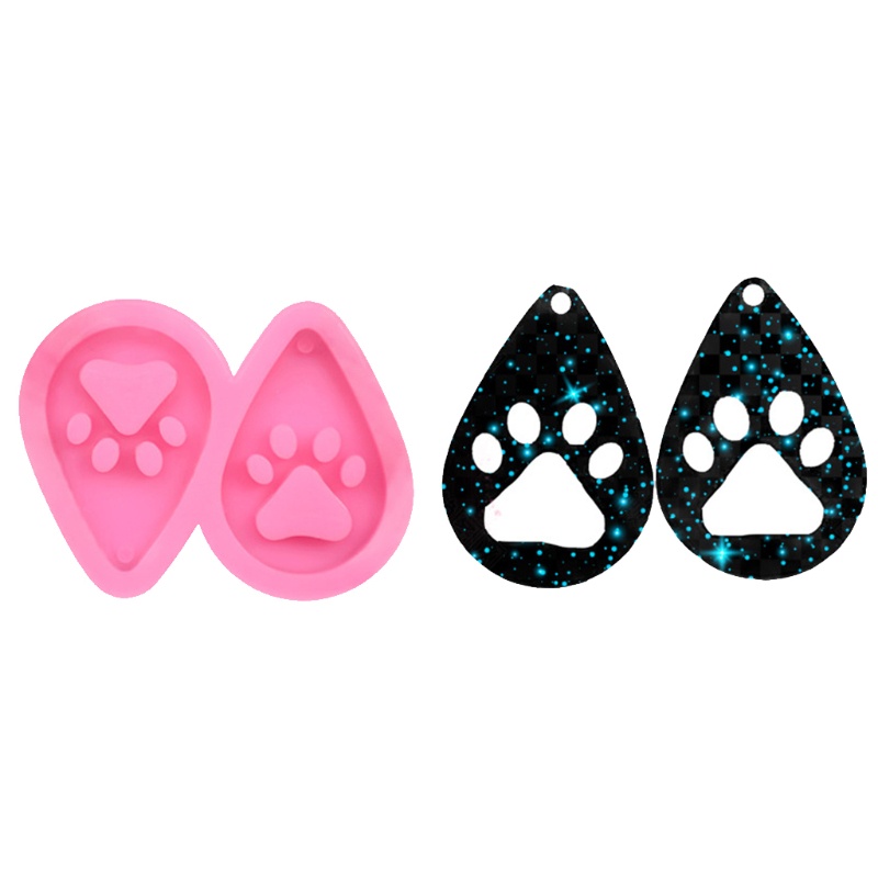 SIY  DIY Dog Paw Keychain Epoxy Resin Mold Key Chain Earrings Pendants Silicone Mould