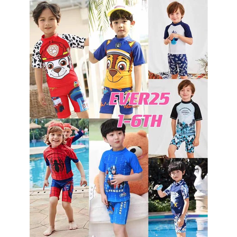 baju renang anak laki laki cowok 2 piece karton paw patrol shark spiderman captain american