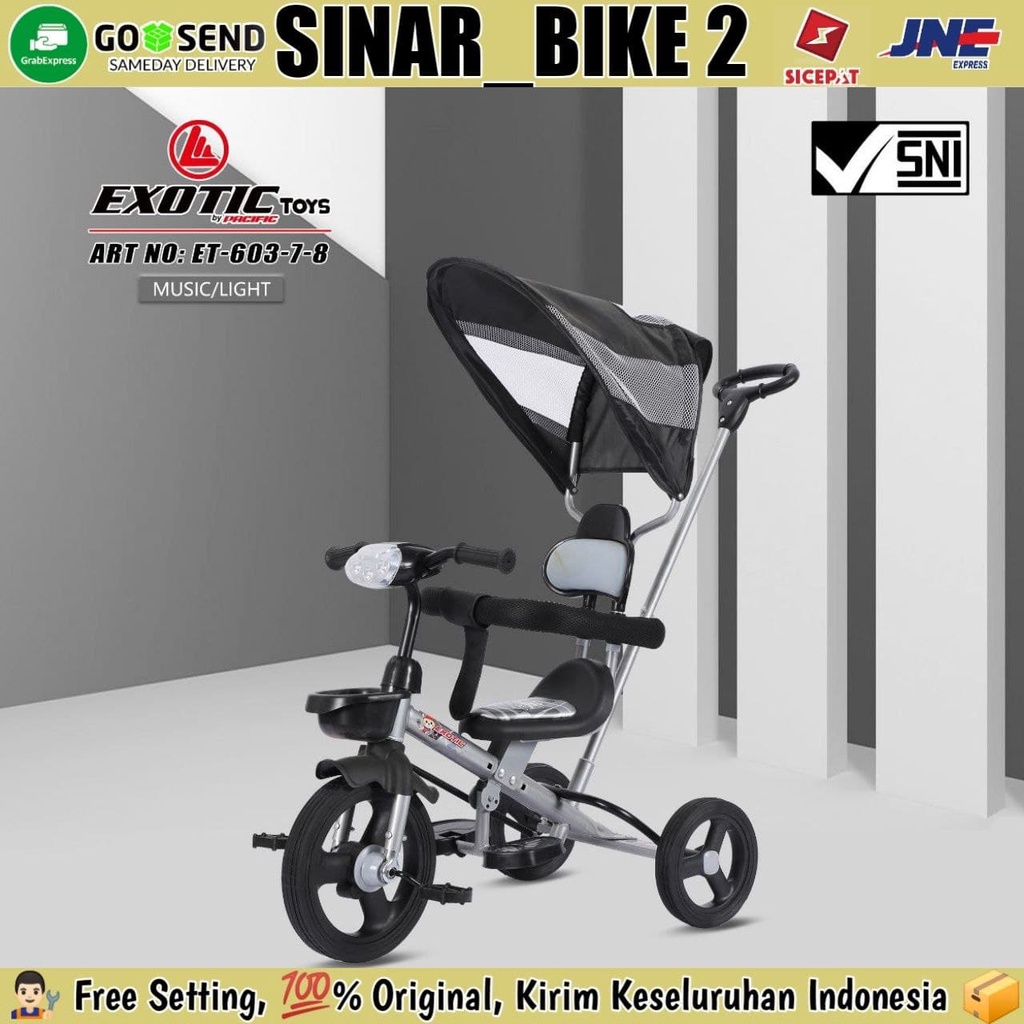 Sepeda Roda Anak Tiga Tricycle Exotic 603-7-8 Dan Karet Musik Kanopi