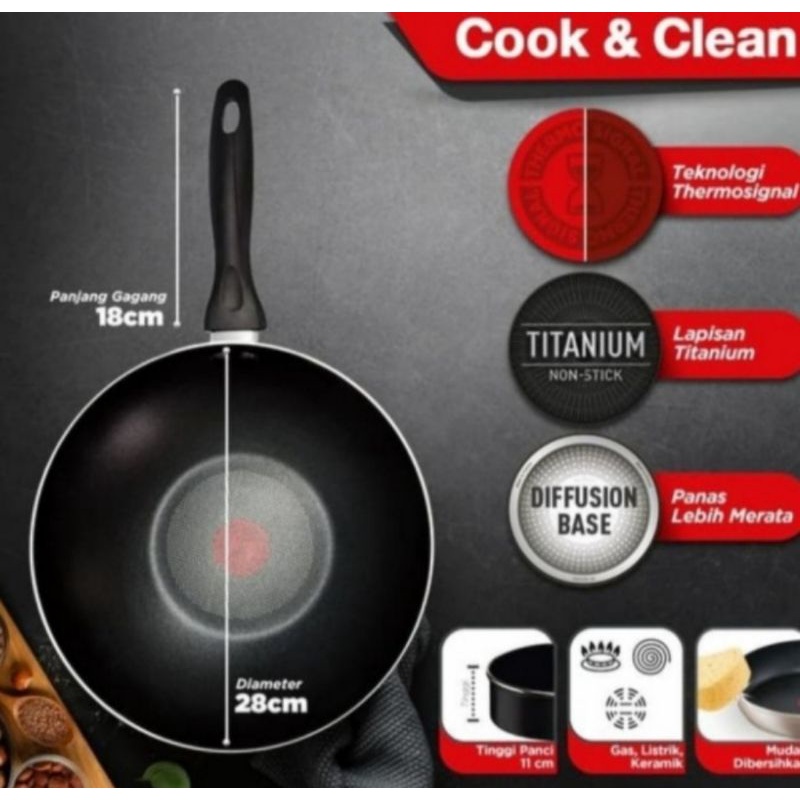 TEFAL COOK & CLEAN WOKPAN 28 CM / WAJAN PENGGORENGAN