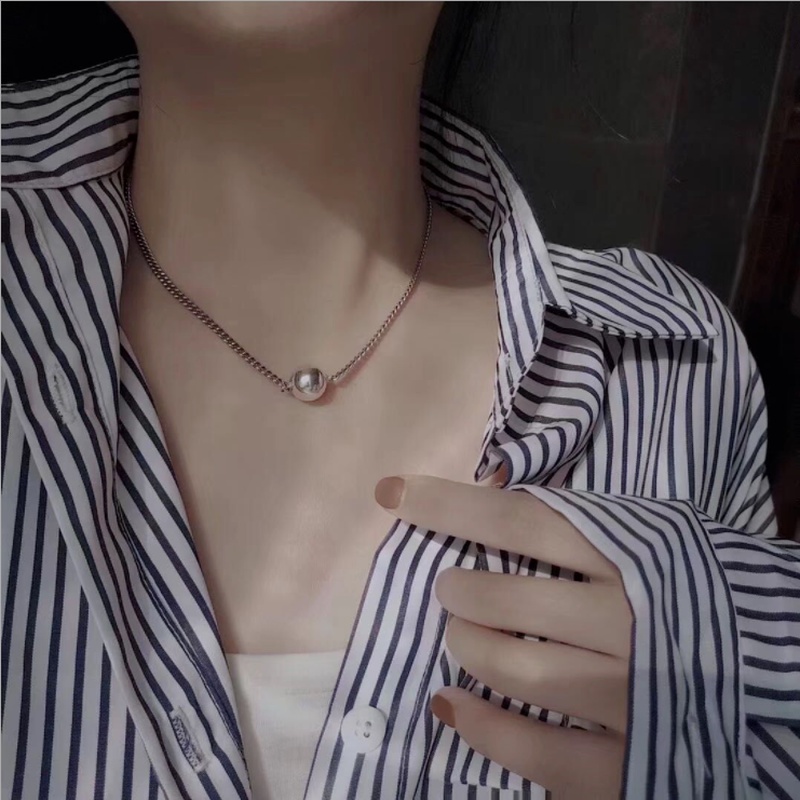 Magic789 Kalung Rantai Dengan Liontin Bola Baja Silver Untuk Unisex / Pria / Wanita