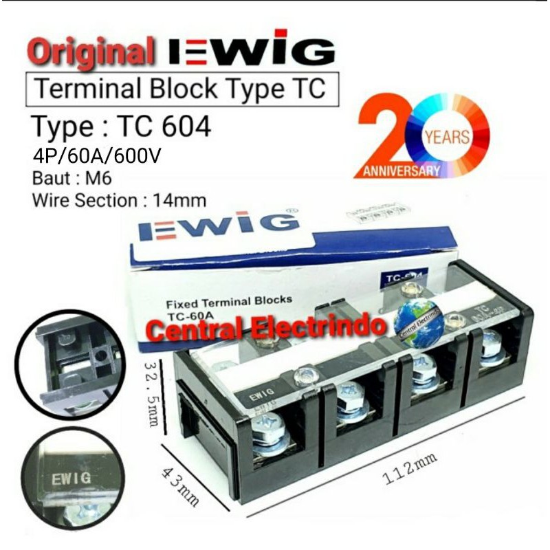 Terminal Block Blok 60A 4P (TC 6004) EWIG.