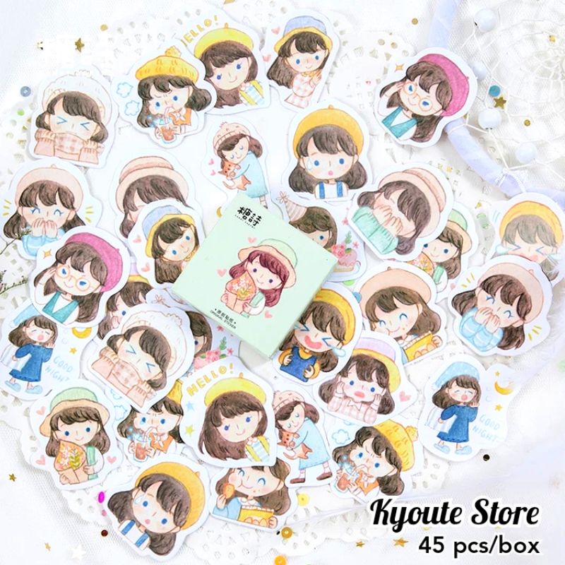

Sticker Deco Hat Girl Emoji Scrapbook DIY Bujo Planner Diary Dekorasi